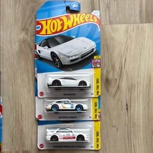 Hot wheels 90s Car Set - White Porsche, Acura , Subaru